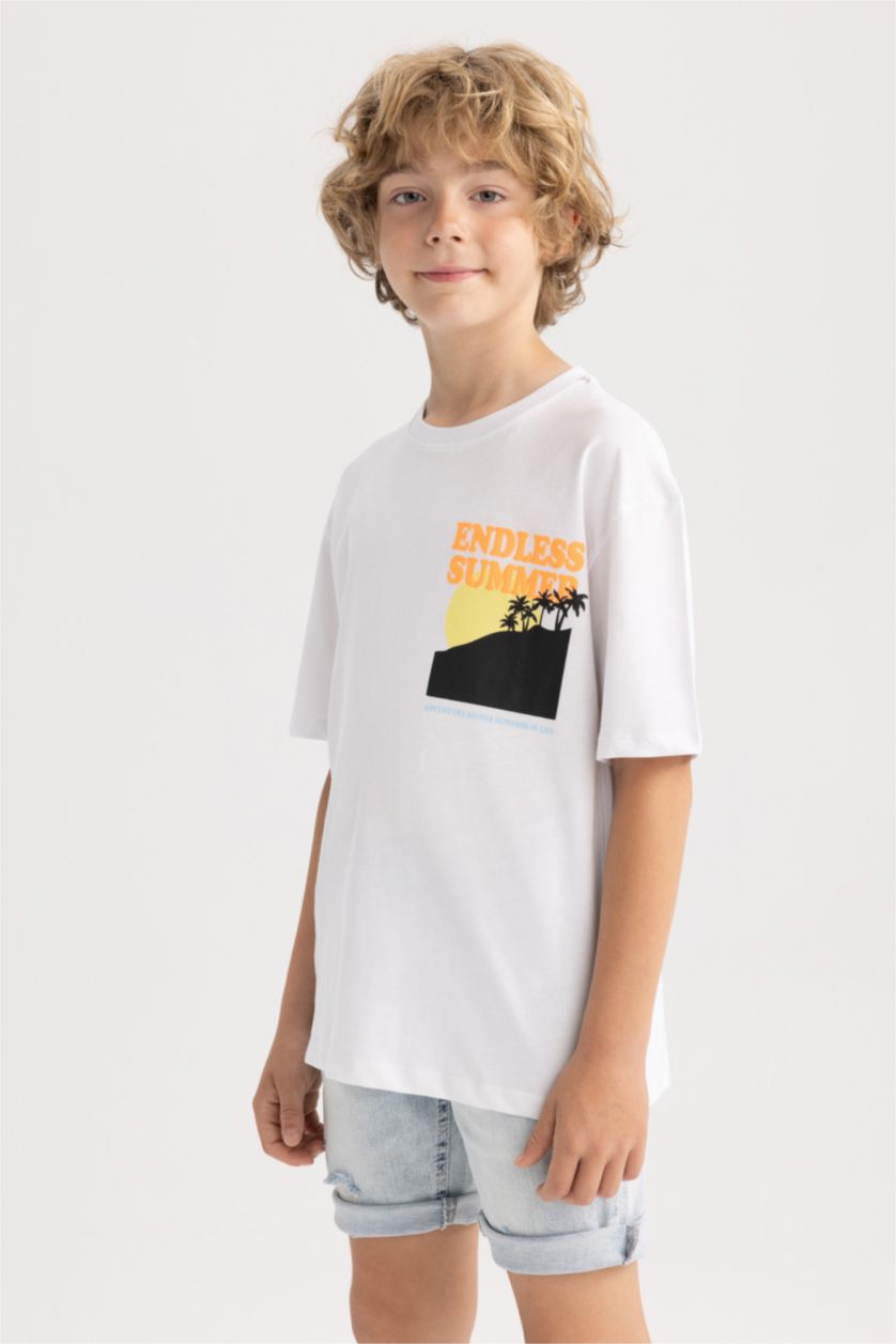 BOYS & TEENS White Boy Oversize Fit Crew Neck Short Sleeve T-Shirt