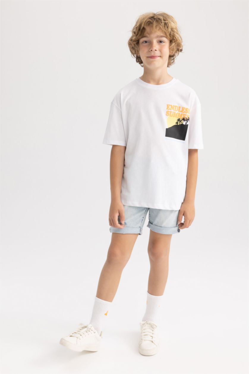BOYS & TEENS White Boy Oversize Fit Crew Neck Short Sleeve T-Shirt