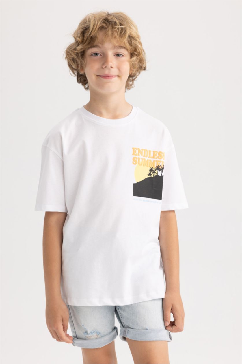 BOYS & TEENS White Boy Oversize Fit Crew Neck Short Sleeve T-Shirt