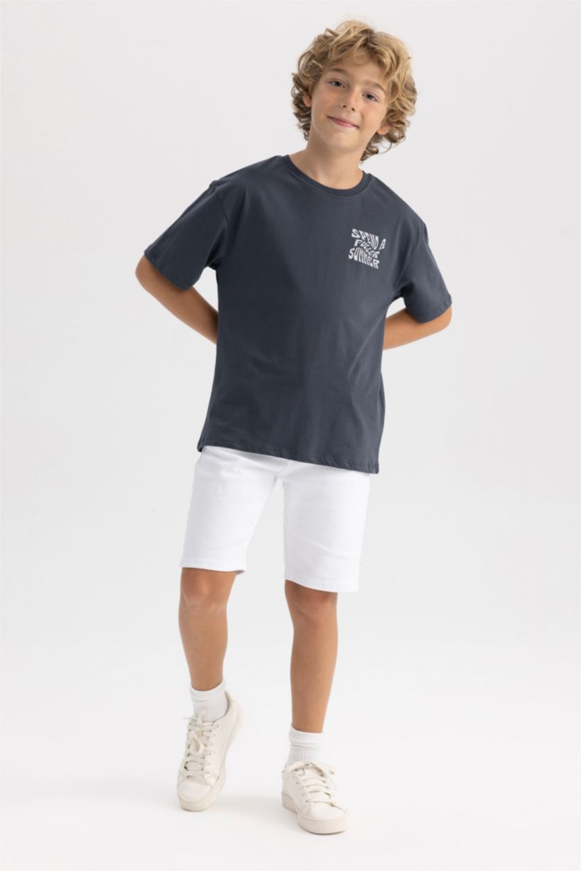 GARÇONS Gris Foncé T-Shirt Oversize À Manches Courtes Imprimé Col Ras Du Cou Garçon