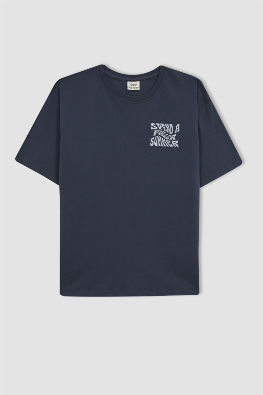 GARÇONS Gris Foncé T-Shirt Oversize À Manches Courtes Imprimé Col Ras Du Cou Garçon