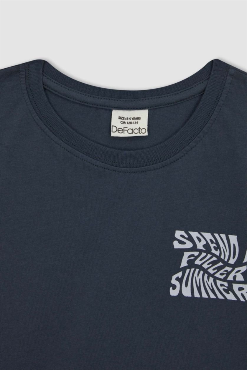 GARÇONS Gris Foncé T-Shirt Oversize À Manches Courtes Imprimé Col Ras Du Cou Garçon