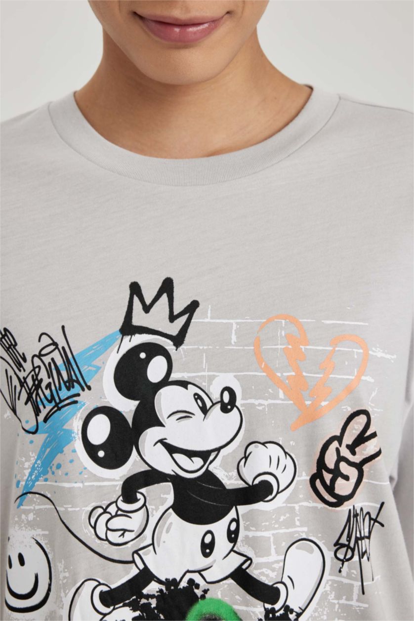 WOMAN Light Grey Cool Disney Mickey & Minnie Licensed Oversize Fit Printed T-Shirt