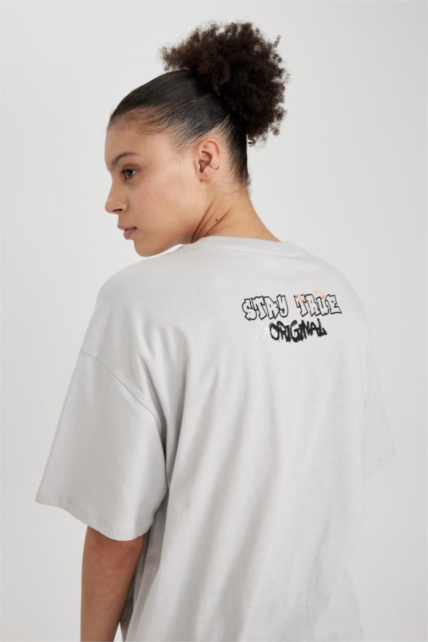 WOMAN Light Grey Cool Disney Mickey & Minnie Licensed Oversize Fit Printed T-Shirt