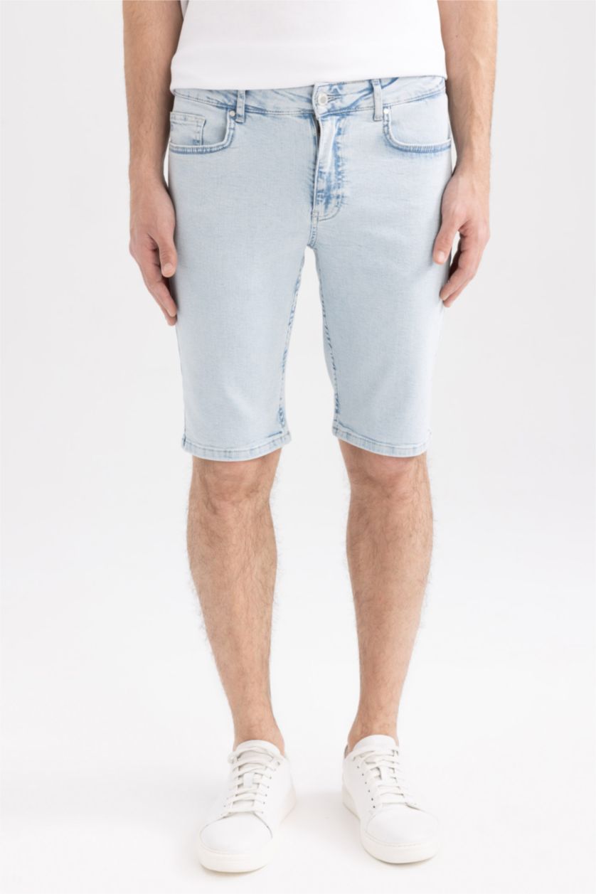 Man Light Blue Skinny Fit Jeans Bermuda