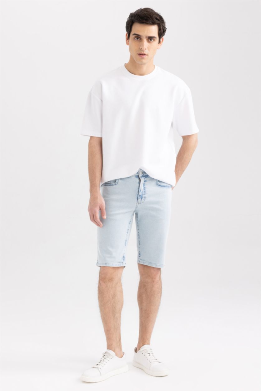 Man Light Blue Skinny Fit Jeans Bermuda