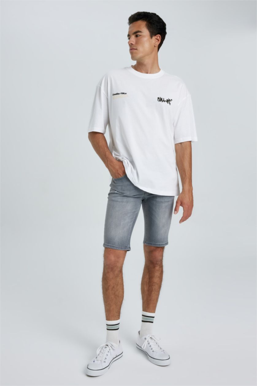 رجالي رمادي برمودا جينز سكيني فيت رمادي