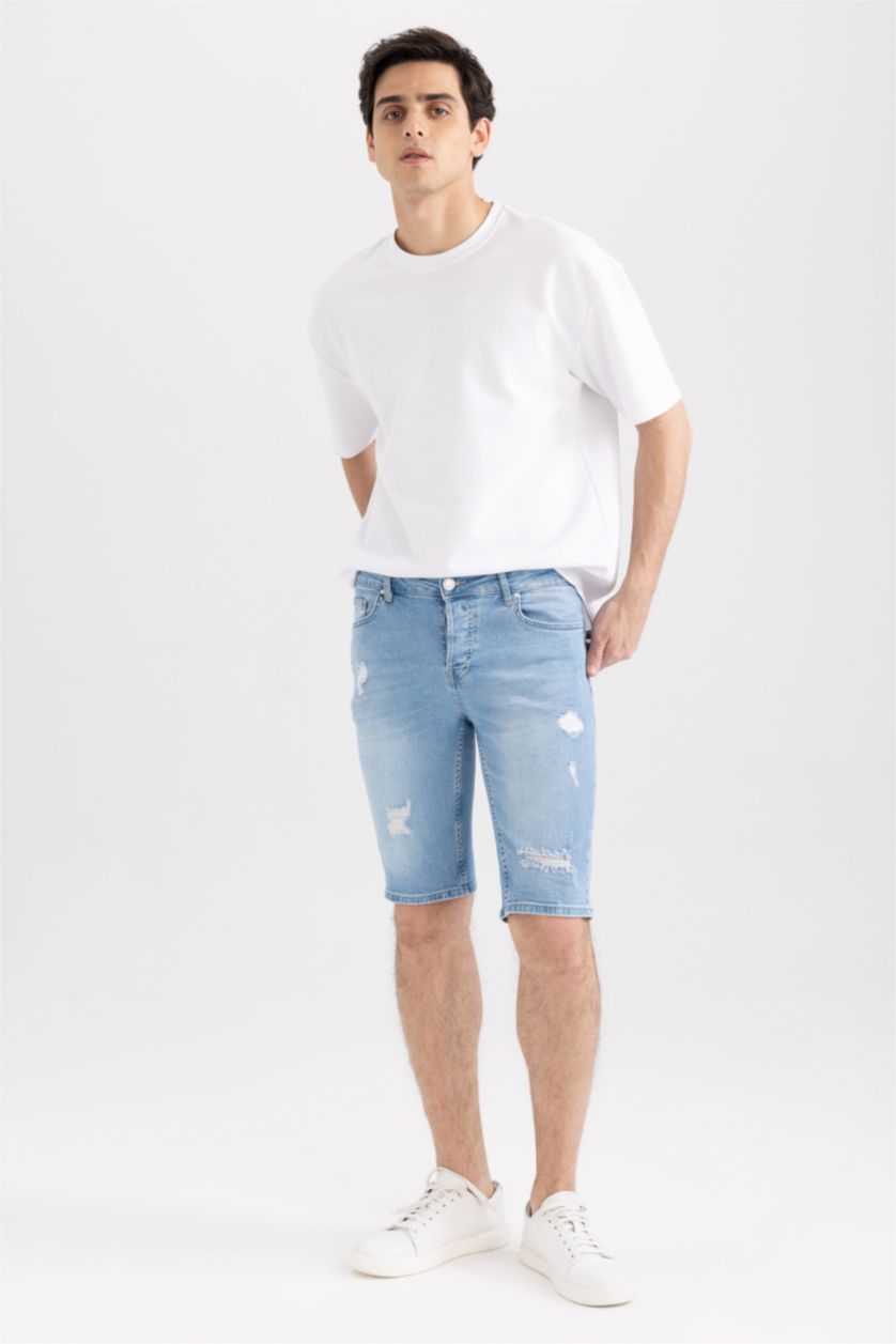 MAN Light Blue Slim Fit Denim Bermuda