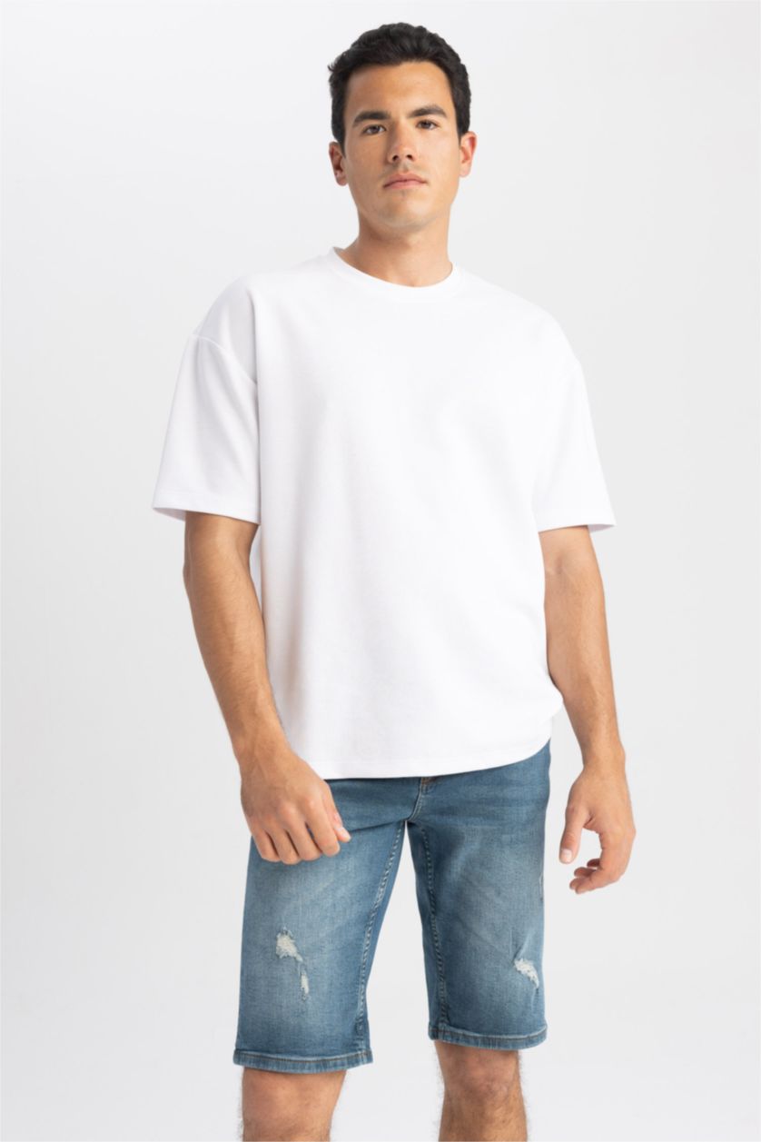 رجالي أخضر غامق برمودا جينز سليم فيت أخضر