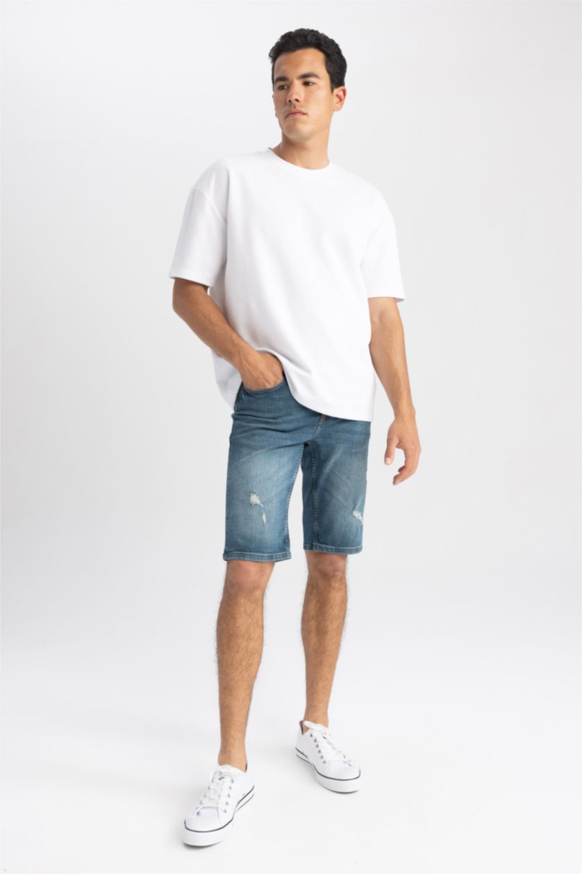 رجالي أخضر غامق برمودا جينز سليم فيت أخضر