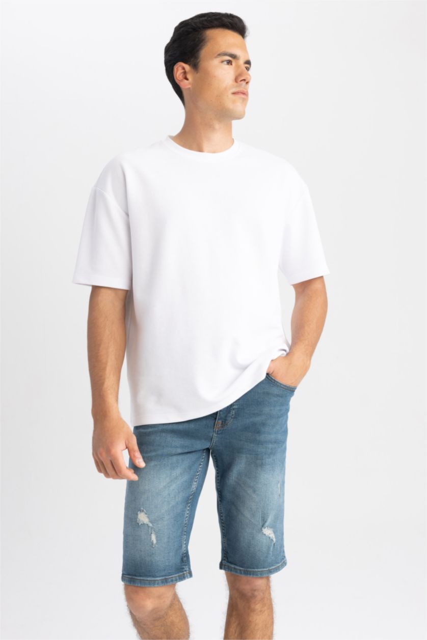 رجالي أخضر غامق برمودا جينز سليم فيت أخضر