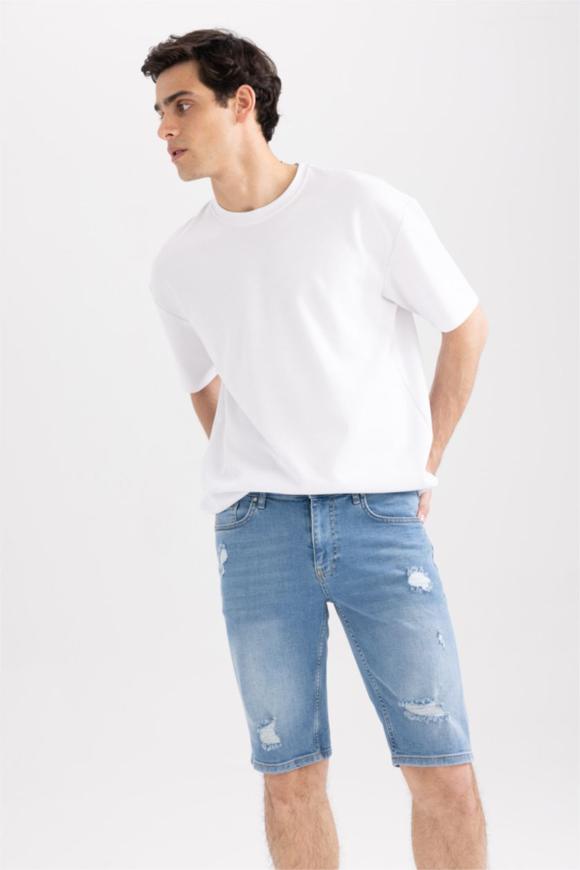 MAN Blue Slim Fit Jeans Bermuda