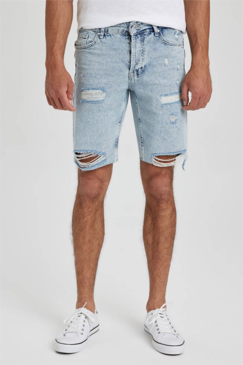 Man Light Blue Slim Fit Jeans Bermuda