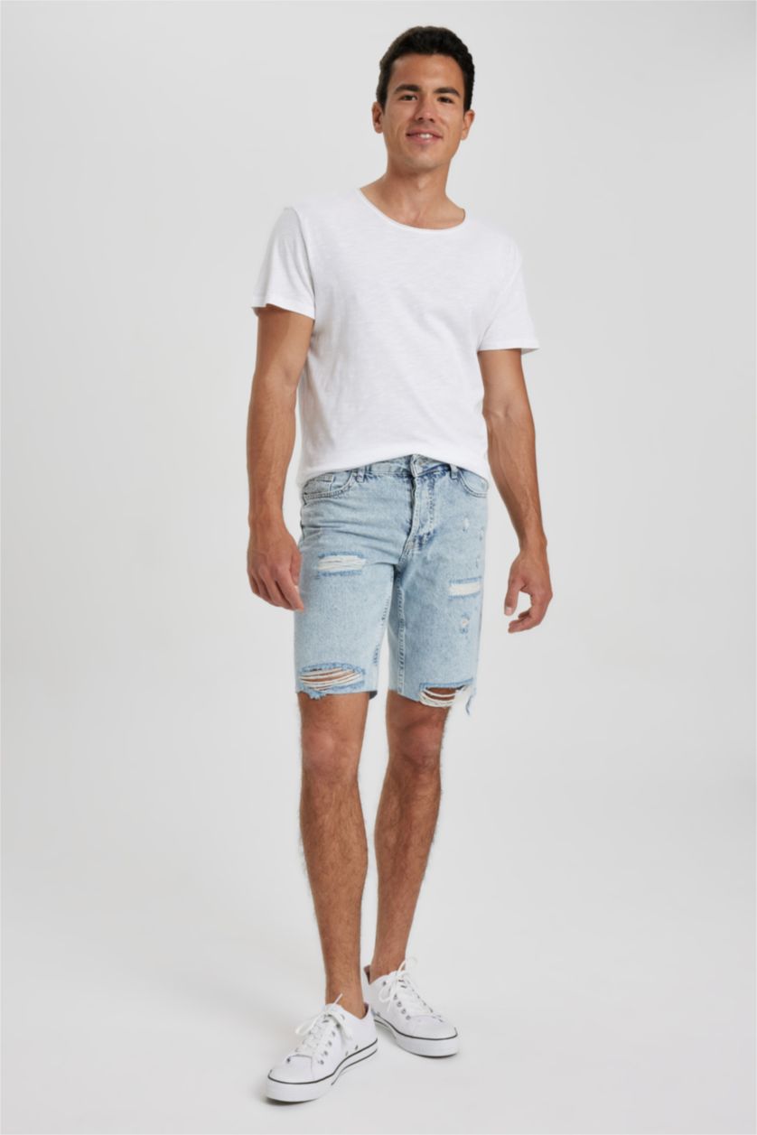 Man Light Blue Slim Fit Jeans Bermuda