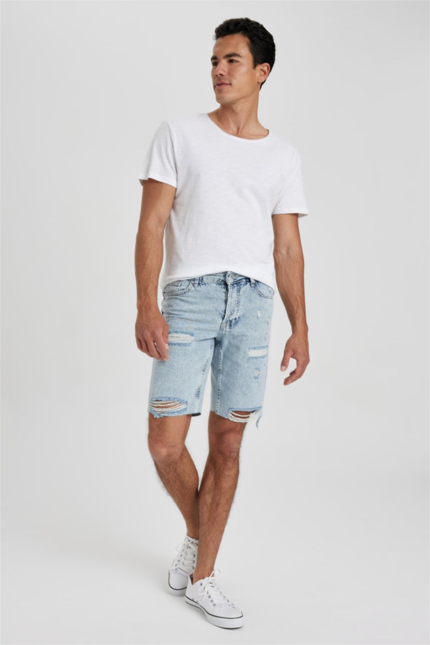 Man Light Blue Slim Fit Jeans Bermuda