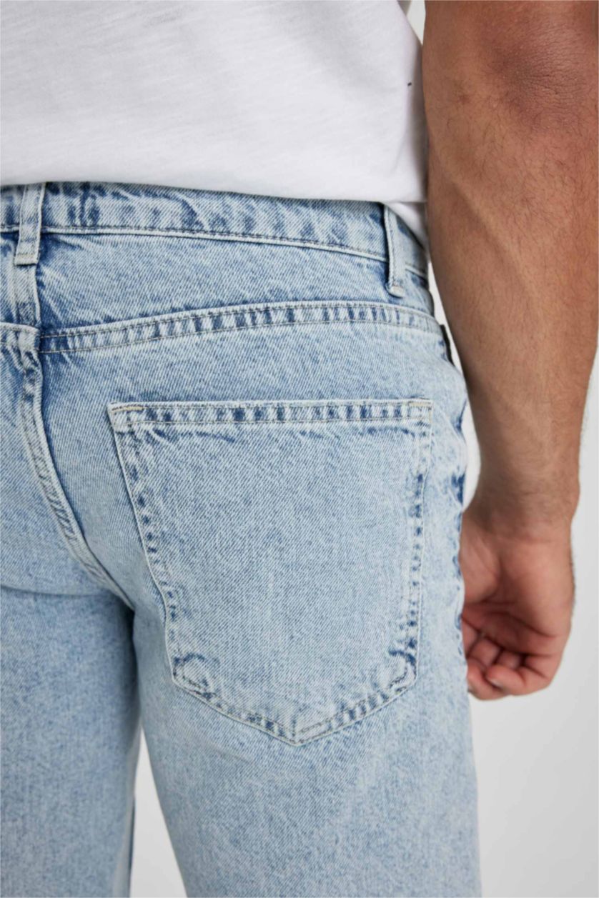 Man Light Blue Slim Fit Jeans Bermuda