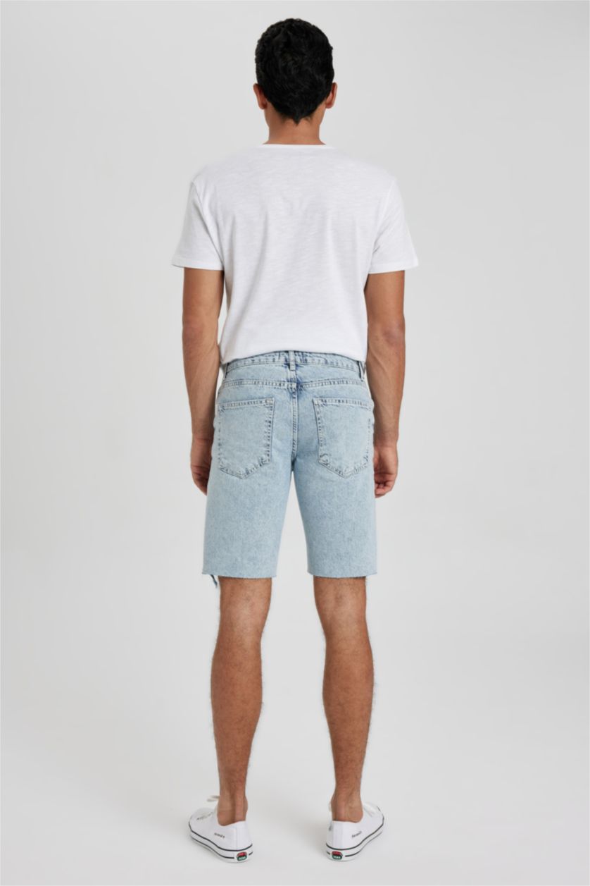 Man Light Blue Slim Fit Jeans Bermuda