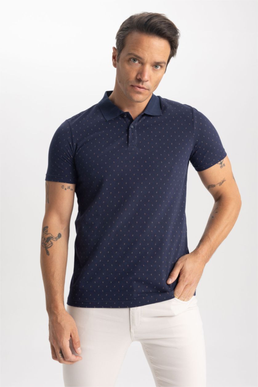 رجالي كحلي Slim Fit Pique Short Sleeve Polo T-Shirt