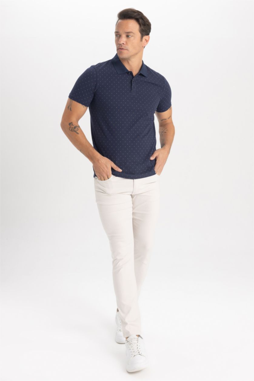 رجالي كحلي Slim Fit Pique Short Sleeve Polo T-Shirt