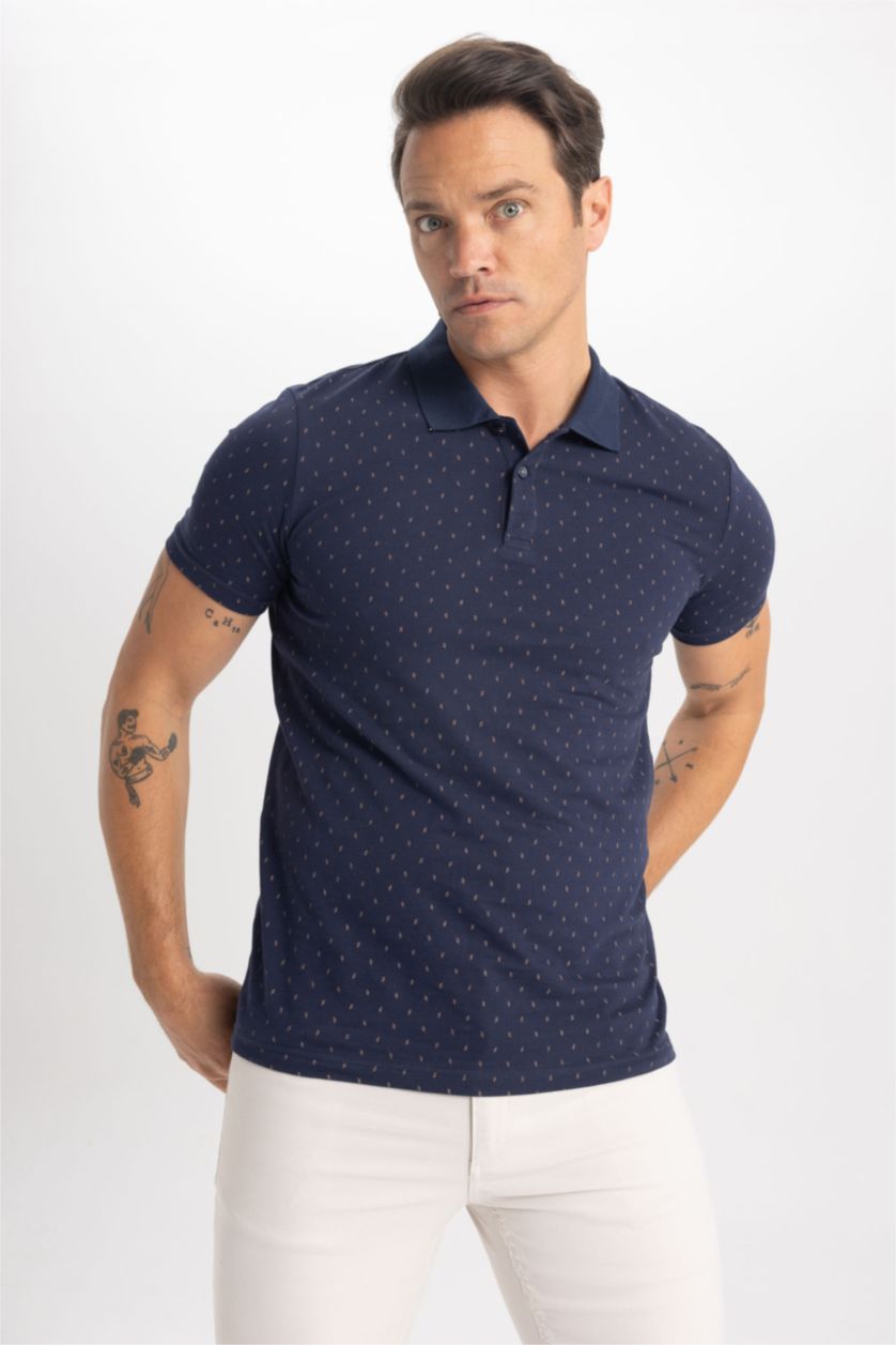 رجالي كحلي Slim Fit Pique Short Sleeve Polo T-Shirt