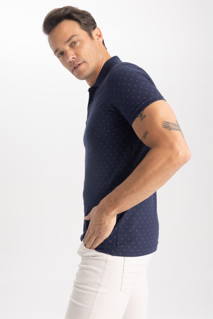 رجالي كحلي Slim Fit Pique Short Sleeve Polo T-Shirt