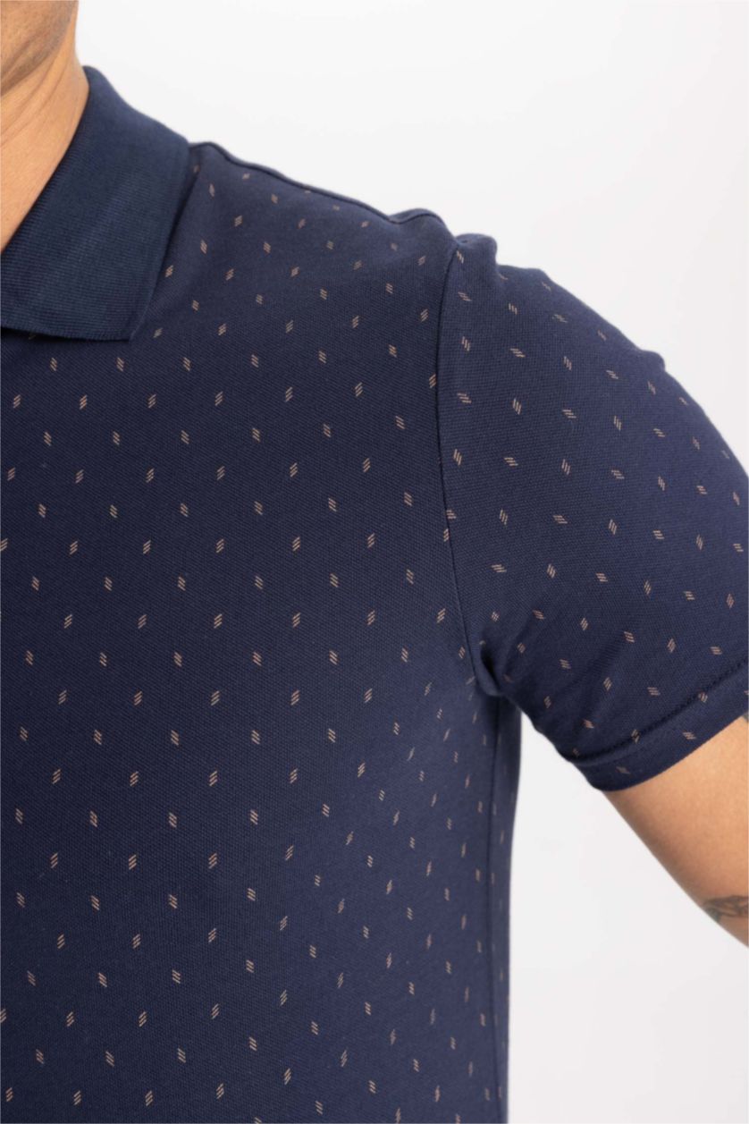 رجالي كحلي Slim Fit Pique Short Sleeve Polo T-Shirt