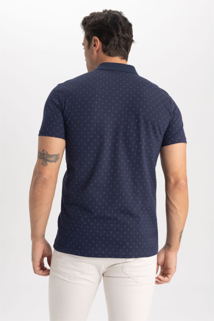 رجالي كحلي Slim Fit Pique Short Sleeve Polo T-Shirt
