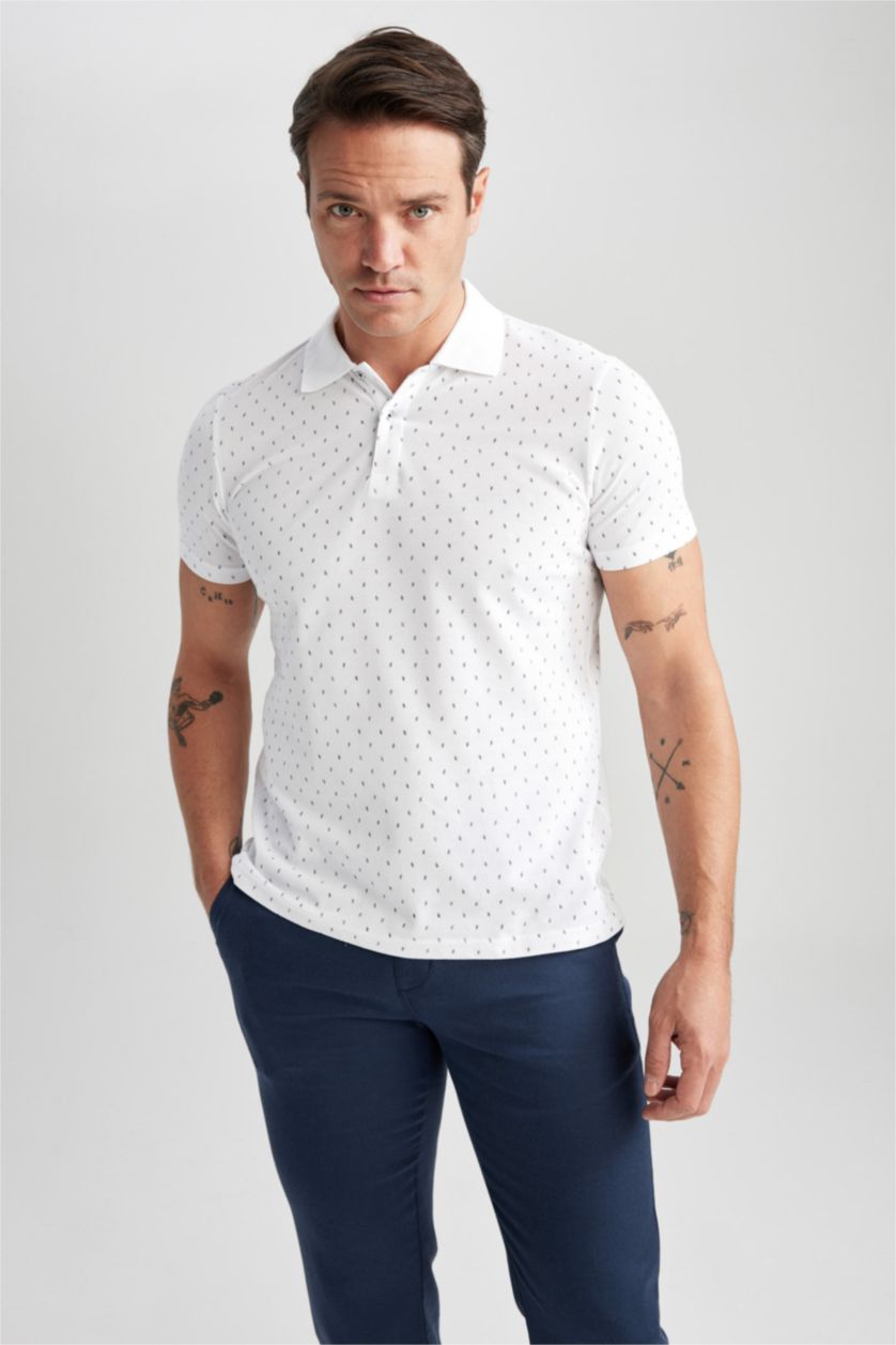 MAN White Slim Fit Pique Short Sleeve Polo T-Shirt