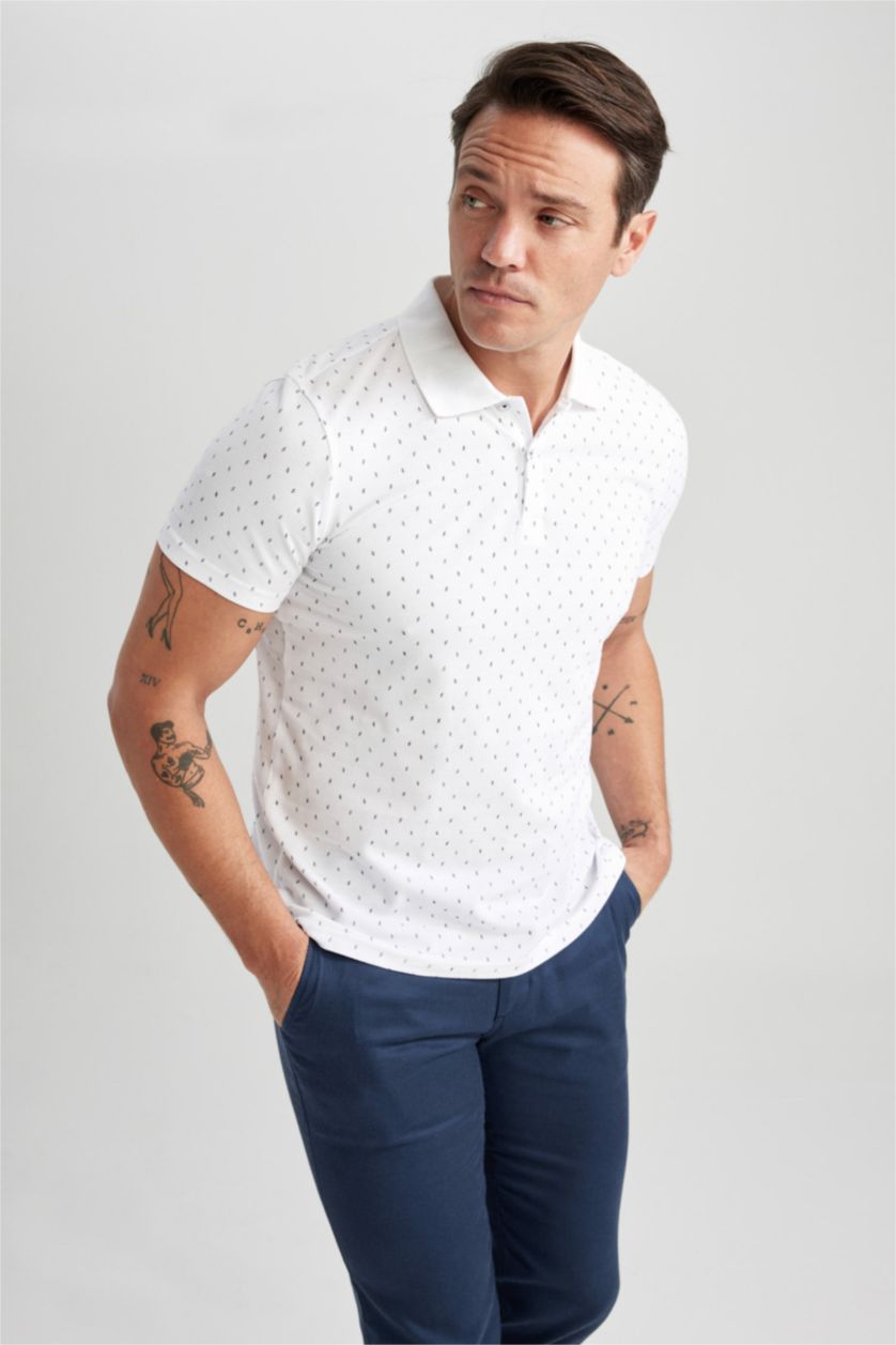 MAN White Slim Fit Pique Short Sleeve Polo T-Shirt