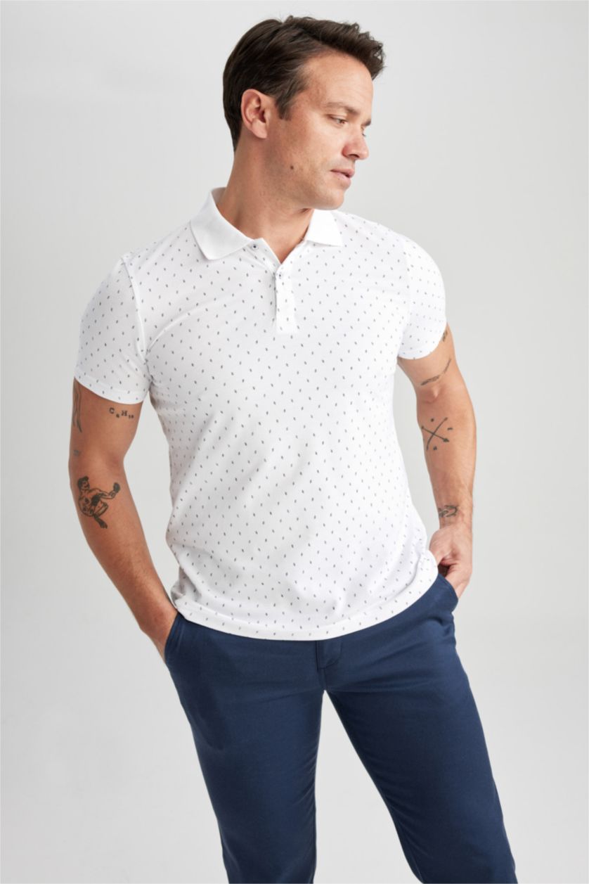 MAN White Slim Fit Pique Short Sleeve Polo T-Shirt