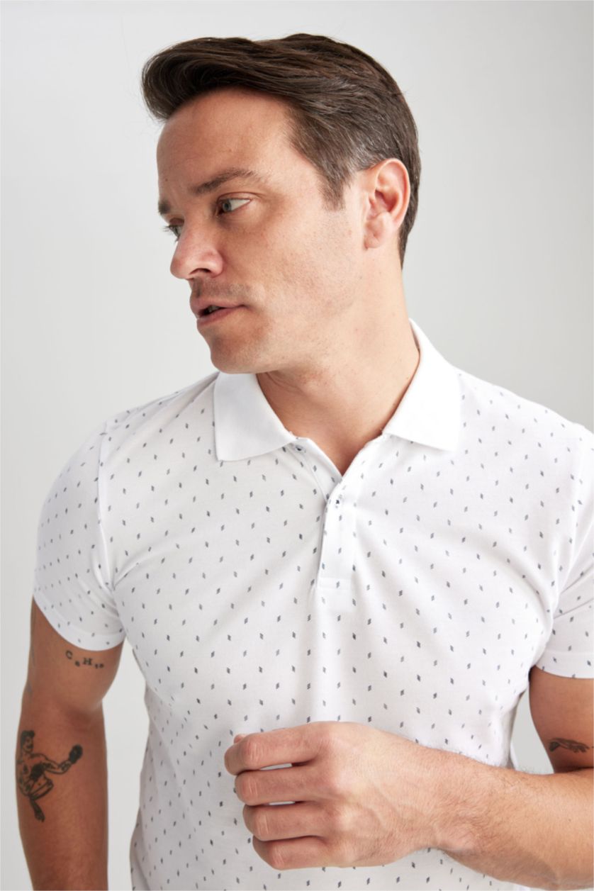 MAN White Slim Fit Pique Short Sleeve Polo T-Shirt