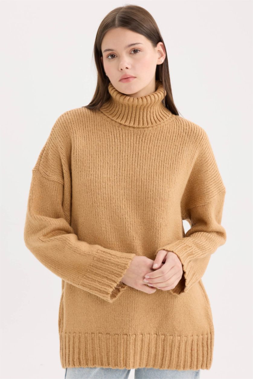 WOMAN Camel Oversize Fit Turtleneck Tunic