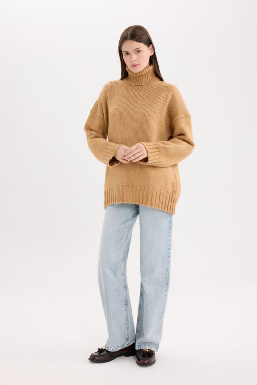 WOMAN Camel Oversize Fit Turtleneck Tunic