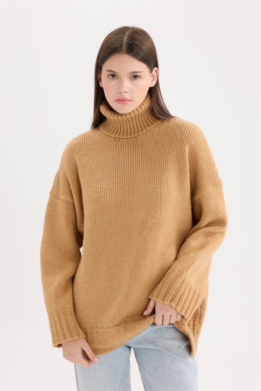 WOMAN Camel Oversize Fit Turtleneck Tunic