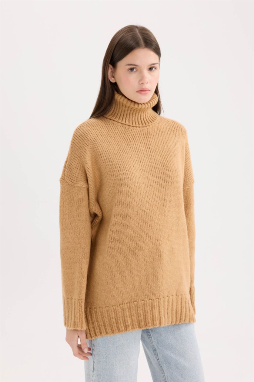 WOMAN Camel Oversize Fit Turtleneck Tunic