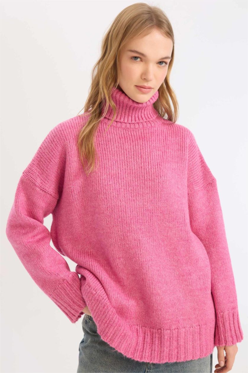 WOMAN Fushsia Oversize Fit Knitwear Turtleneck Tunic