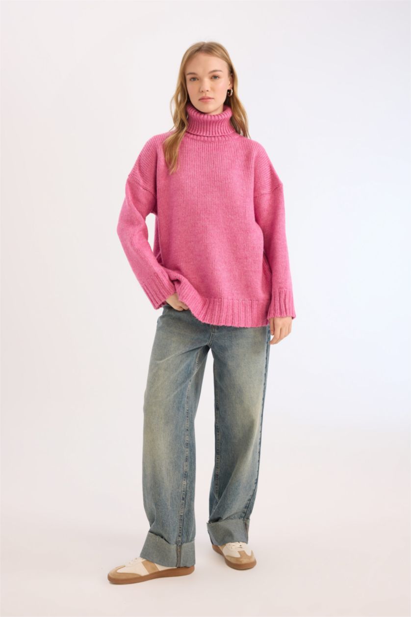 WOMAN Fushsia Oversize Fit Knitwear Turtleneck Tunic