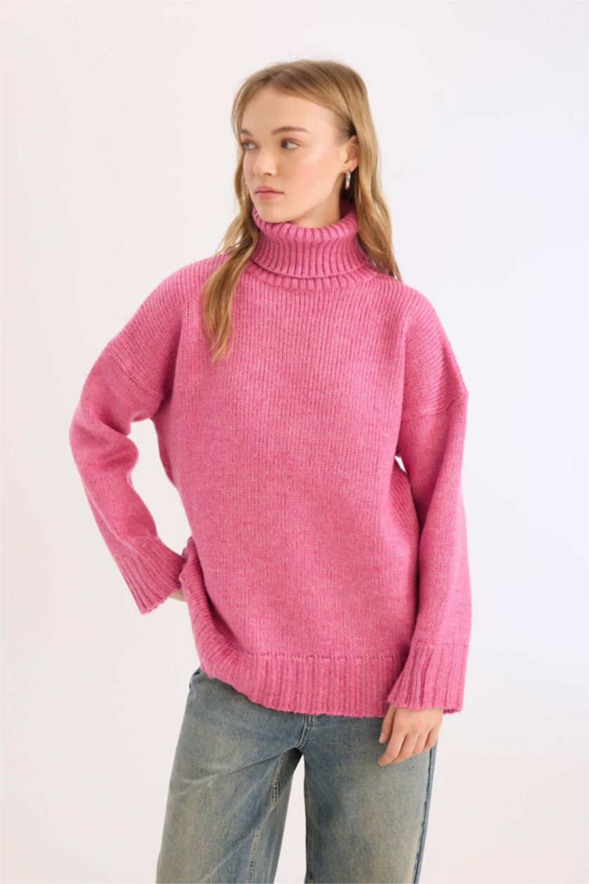 WOMAN Fushsia Oversize Fit Knitwear Turtleneck Tunic