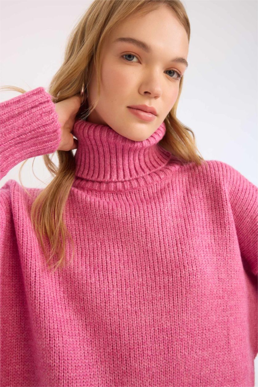 WOMAN Fushsia Oversize Fit Knitwear Turtleneck Tunic