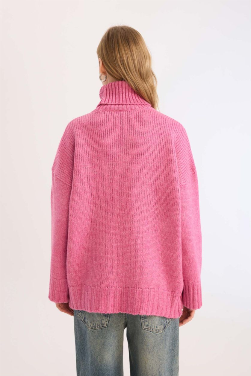 WOMAN Fushsia Oversize Fit Knitwear Turtleneck Tunic