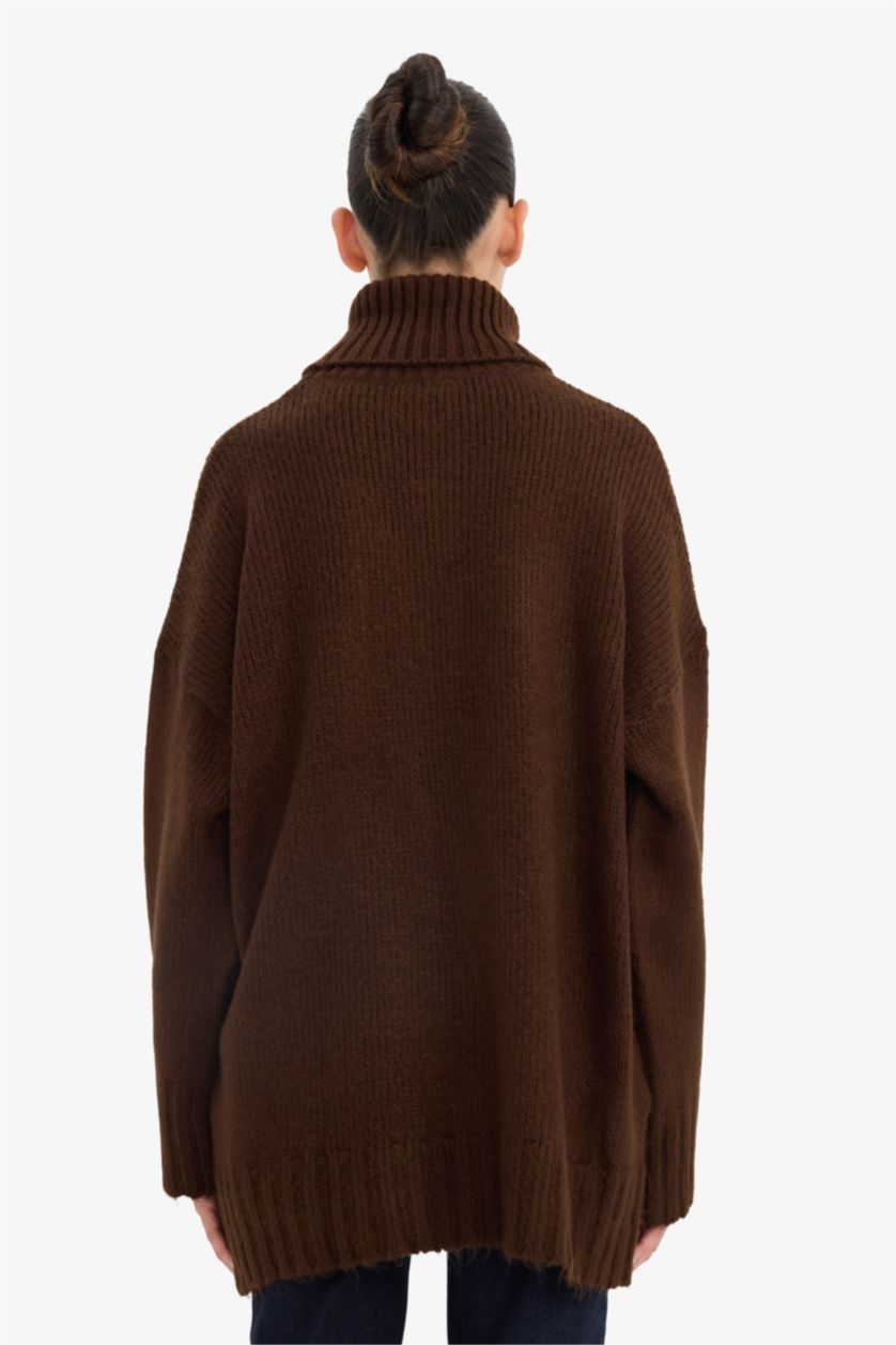 WOMAN Brown Oversize Fit Turtleneck Tunic