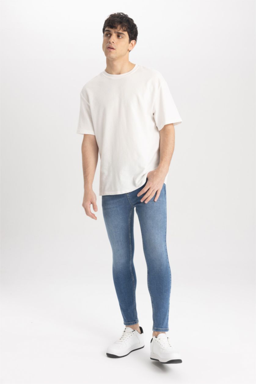 Мужчины Светло-синий Джинсы Skinny Crop узкого кроя со средней талией