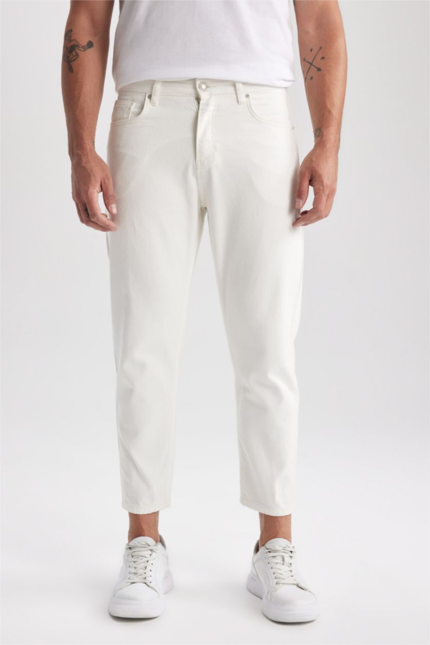 رجالي أبيض بنطلون جينز كروب سليم فيت