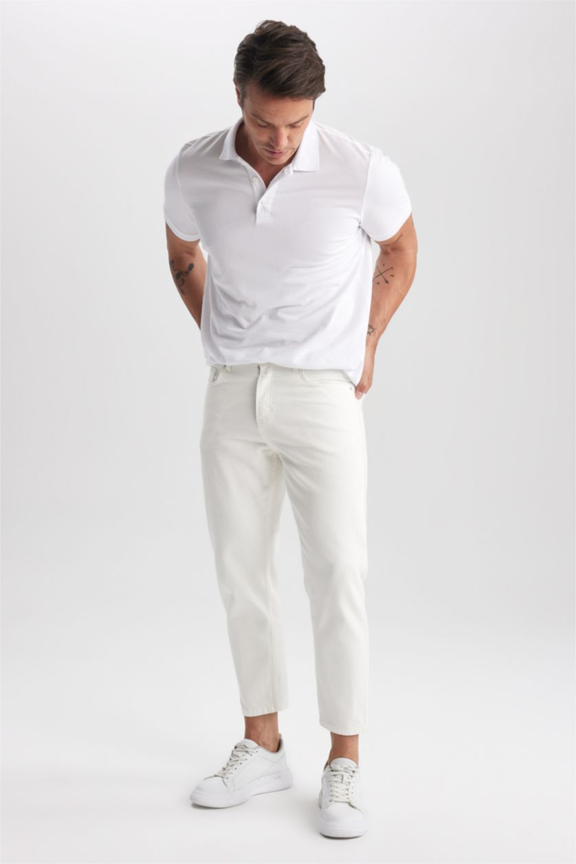 رجالي أبيض بنطلون جينز كروب سليم فيت