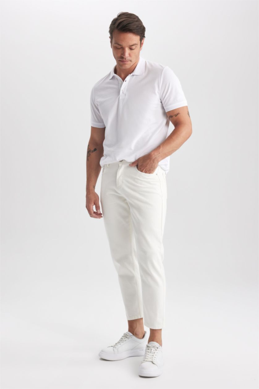 رجالي أبيض بنطلون جينز كروب سليم فيت