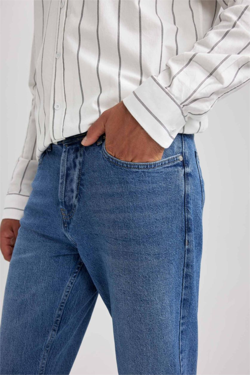 Man Blue Crop Fit Denim Trousers