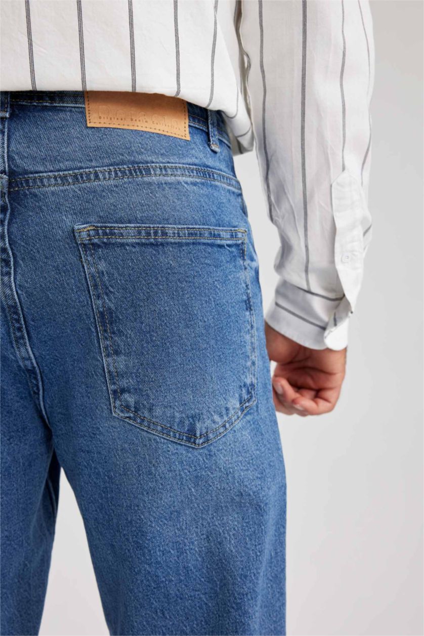 Man Blue Crop Fit Denim Trousers