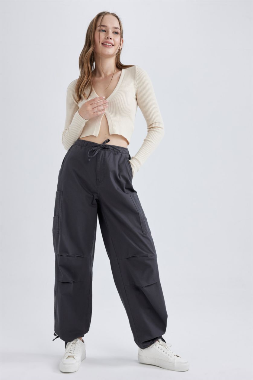 FEMME Anthracite Pantalon Coton Gabardine Parachute
