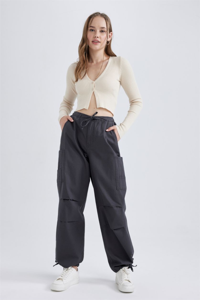 FEMME Anthracite Pantalon Coton Gabardine Parachute