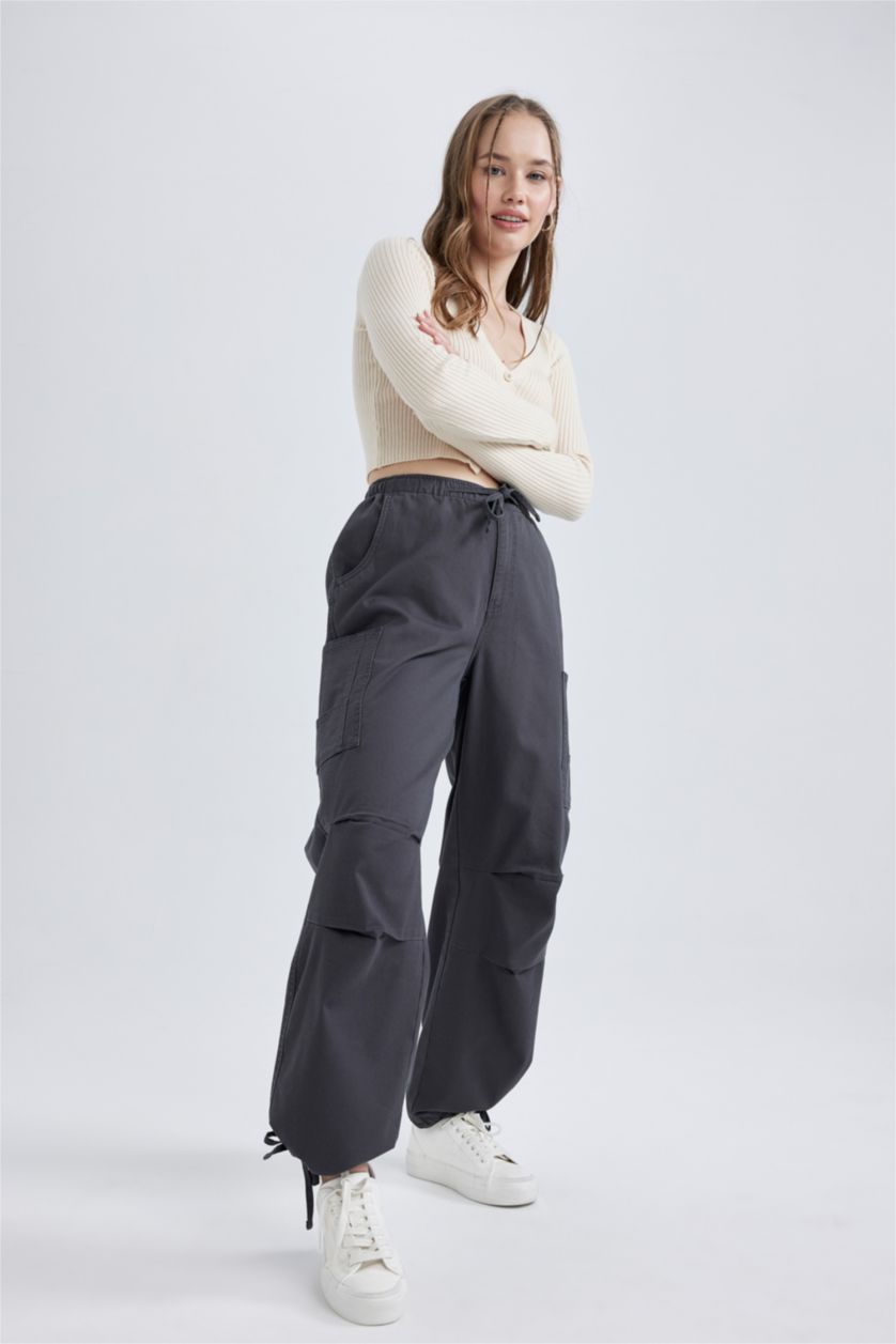 FEMME Anthracite Pantalon Coton Gabardine Parachute